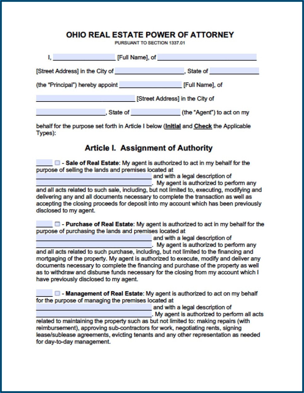 Template For Power Of Attorney For Property