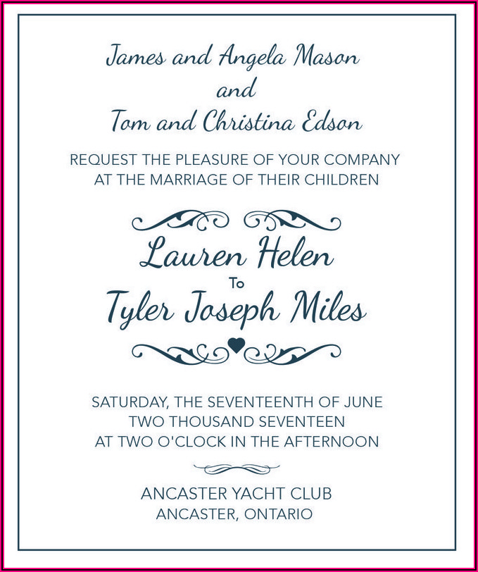 Wedding Invitation Wording Couple And One Set Of Parents Hosting