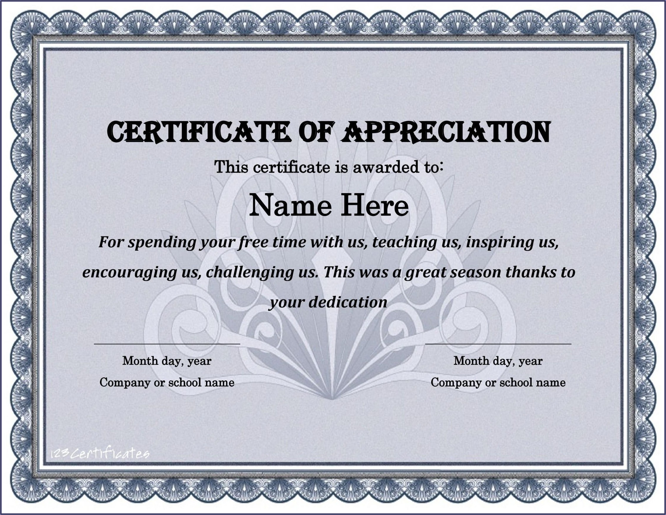 Years Of Service Recognition Certificate Template
