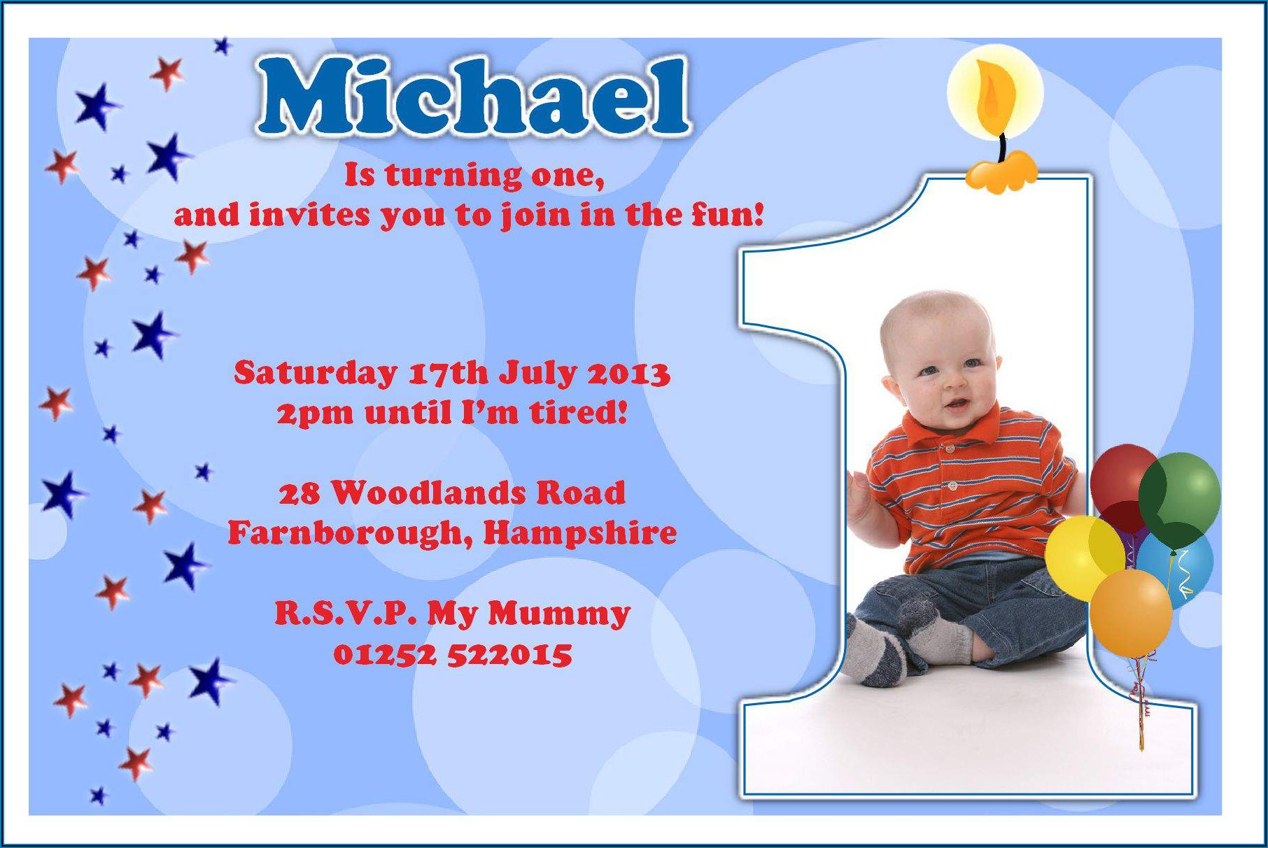 1st Birthday Invitation Card For Baby Boy In English