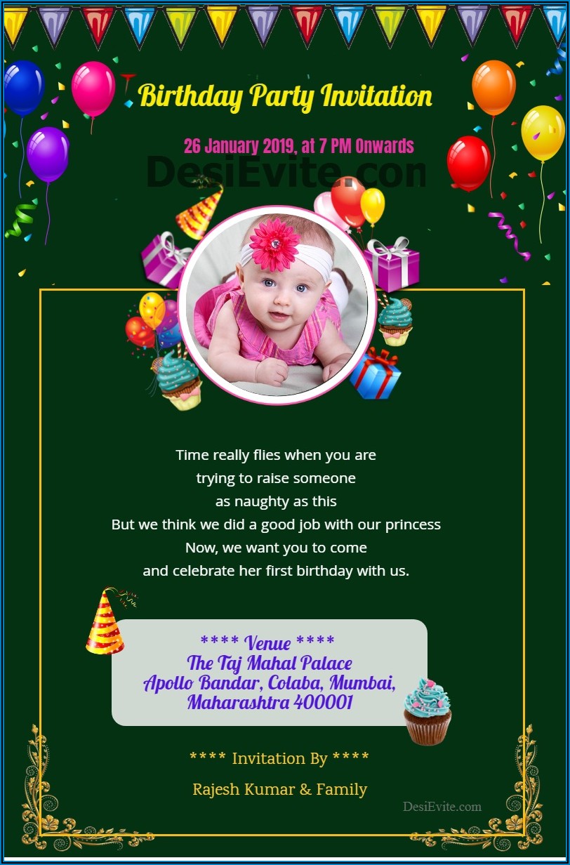 1st Birthday Invitation Card For Baby Girl India