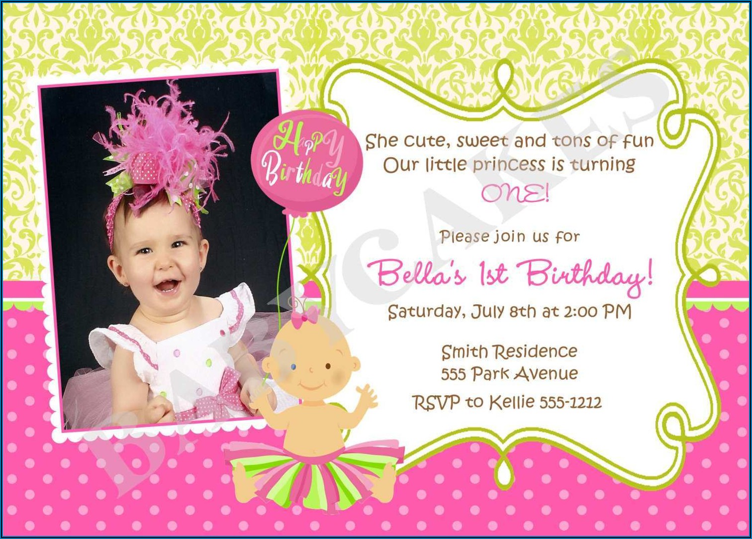 1st Birthday Invitation Card For Baby Girl Psd