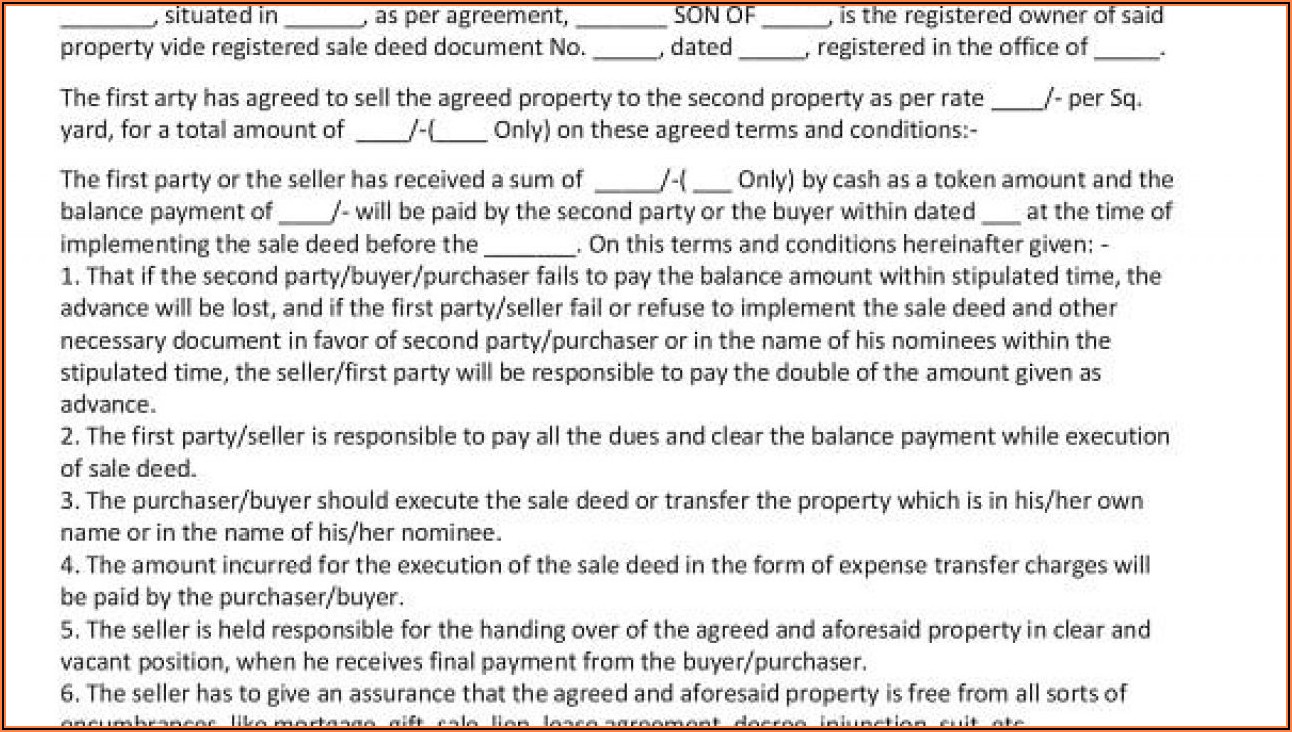 Agreement To Sell Property Format
