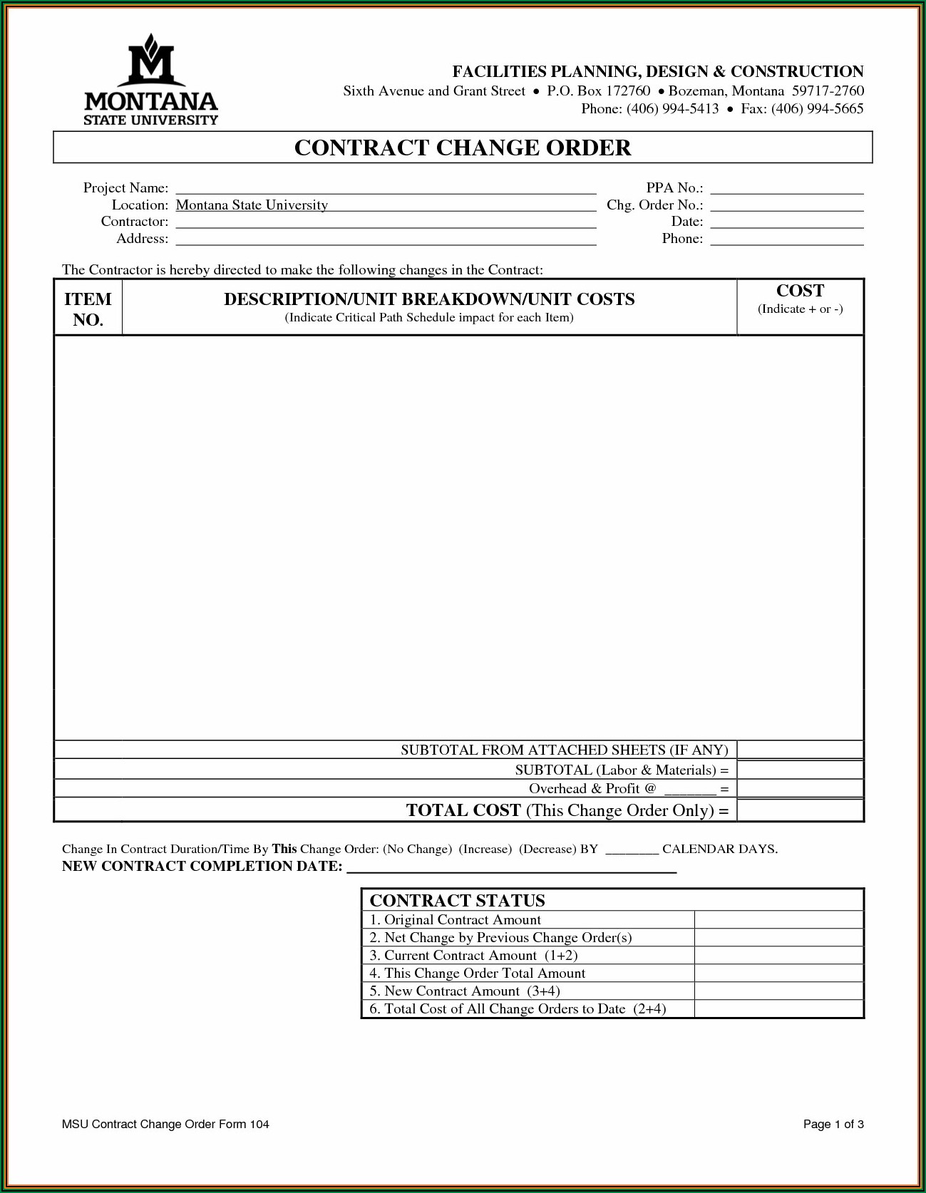 Aia Change Order Form Free Download