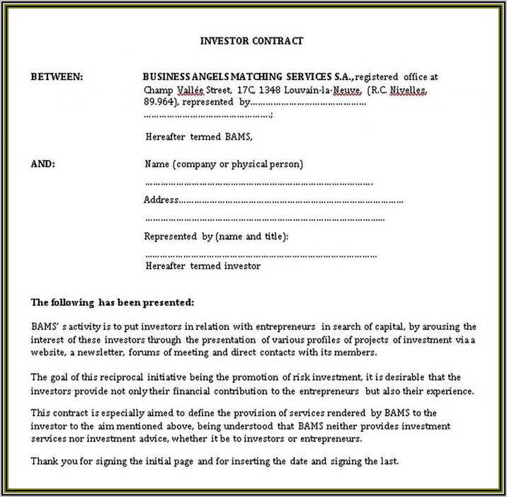 Angel Investor Contract Template