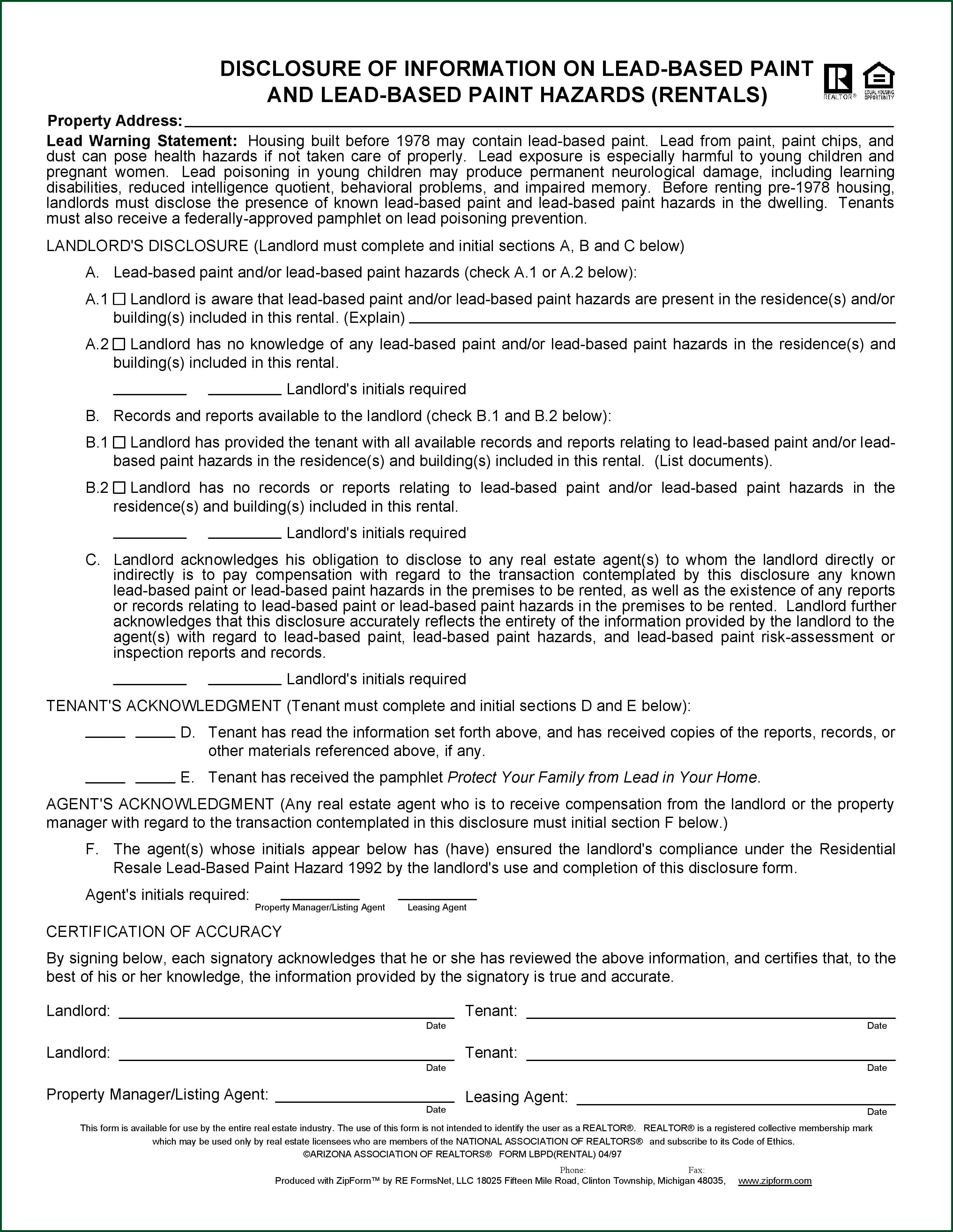 Arizona Real Estate Disclosure Form
