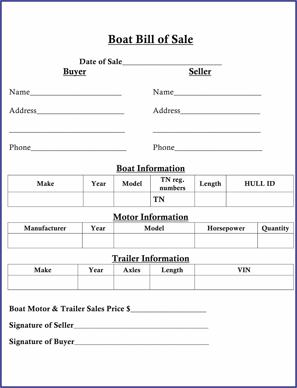 Bill Of Sale Template For Selling A Boat
