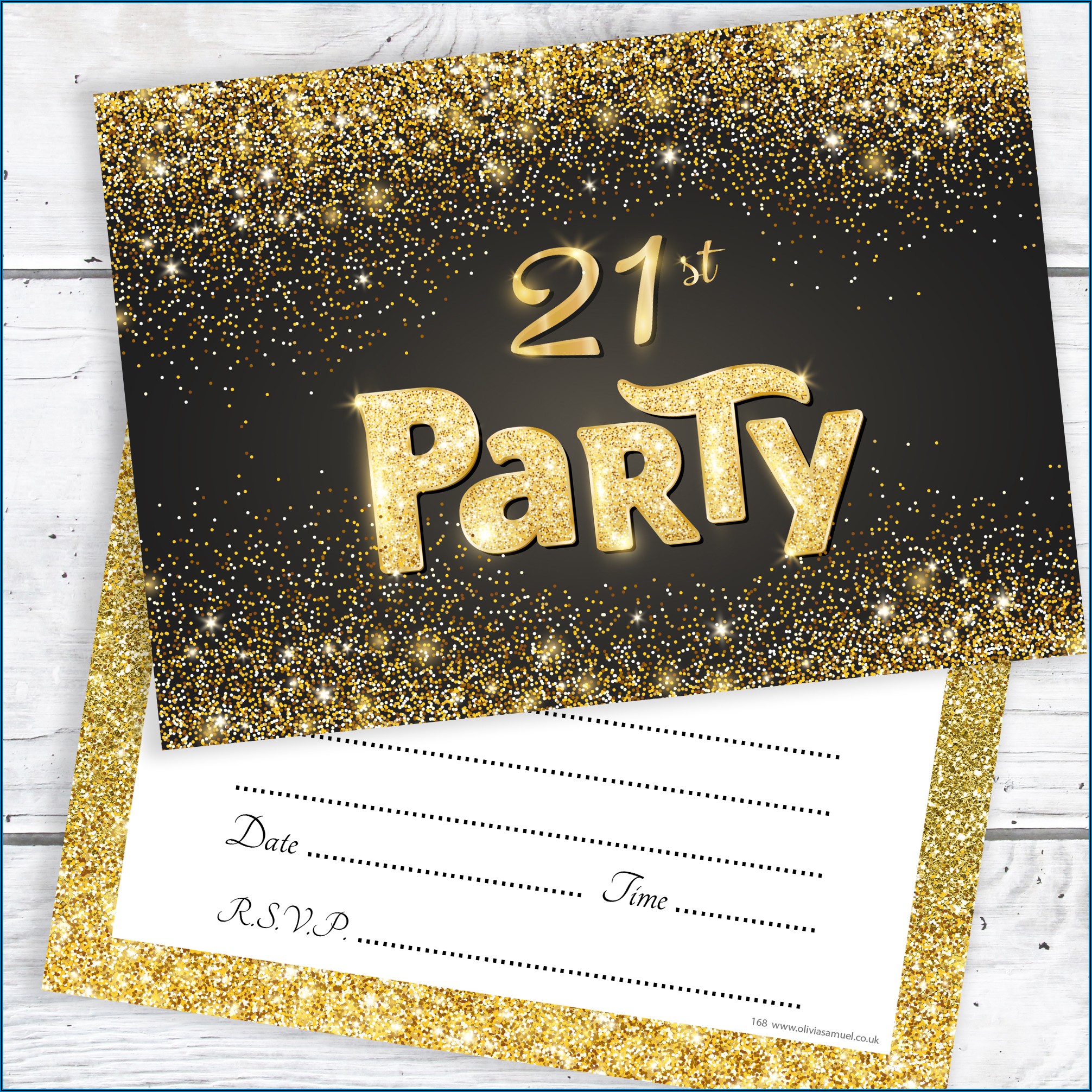 Black And Gold 21st Birthday Invitation Card