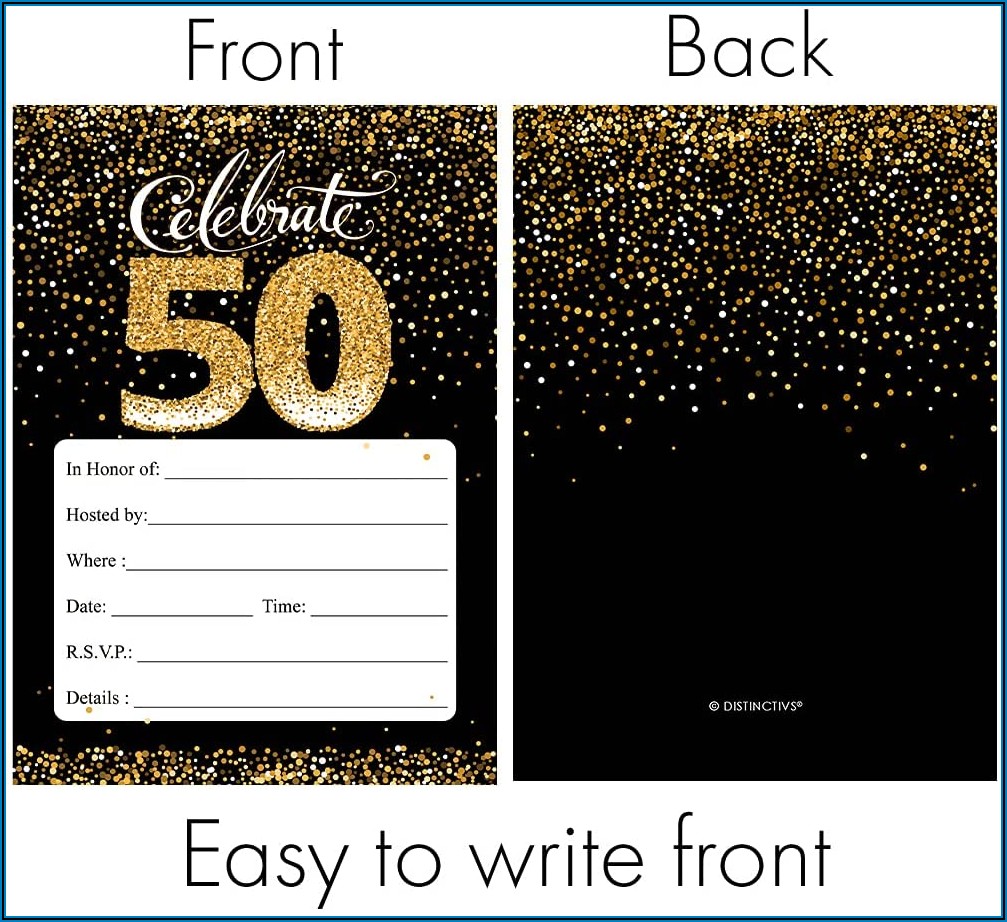 Black And Gold 50th Birthday Party Invitations