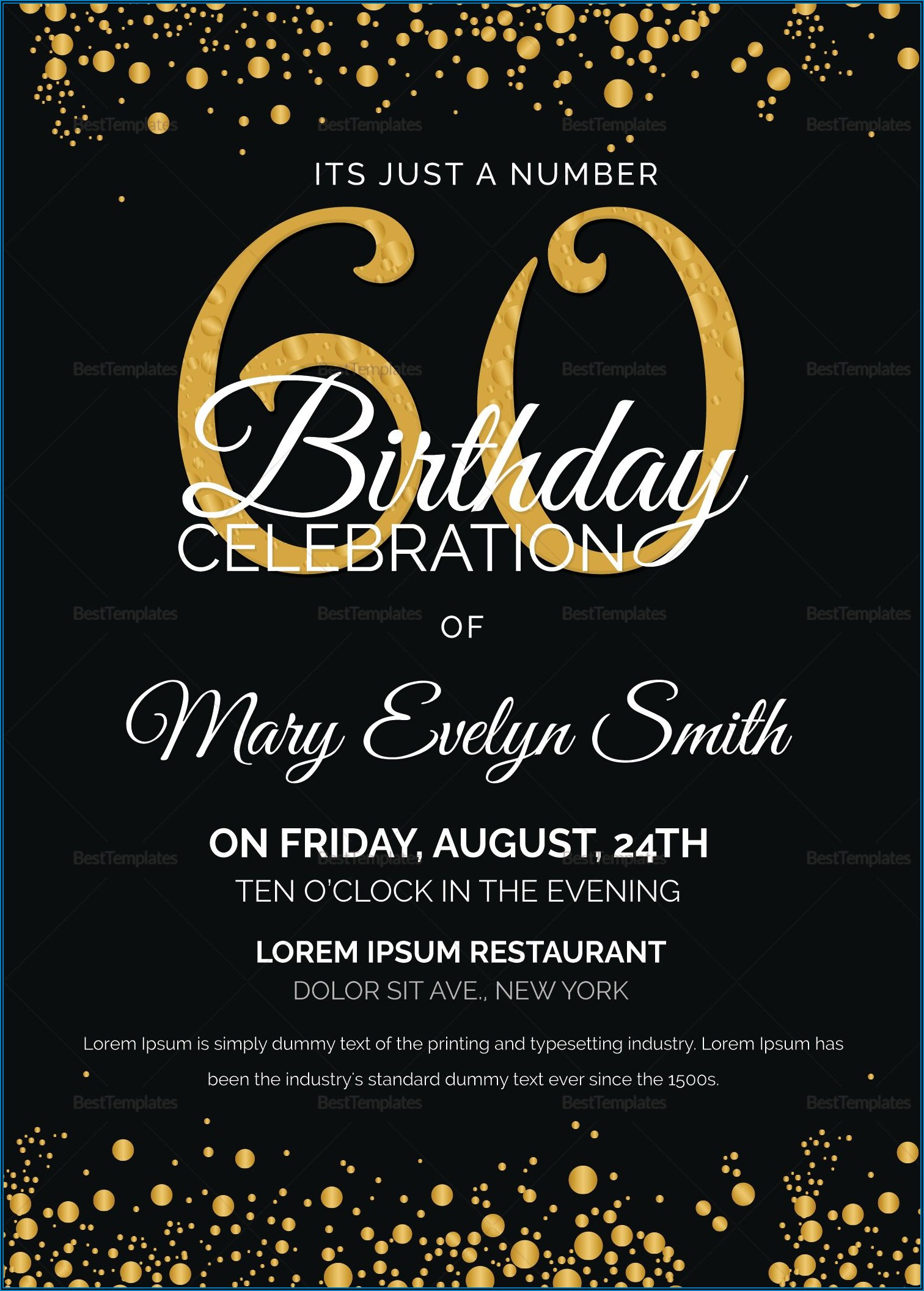 Black And Gold 60th Birthday Invitations
