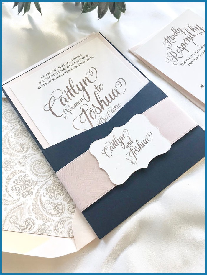 Blue And Rose Gold Wedding Invitations