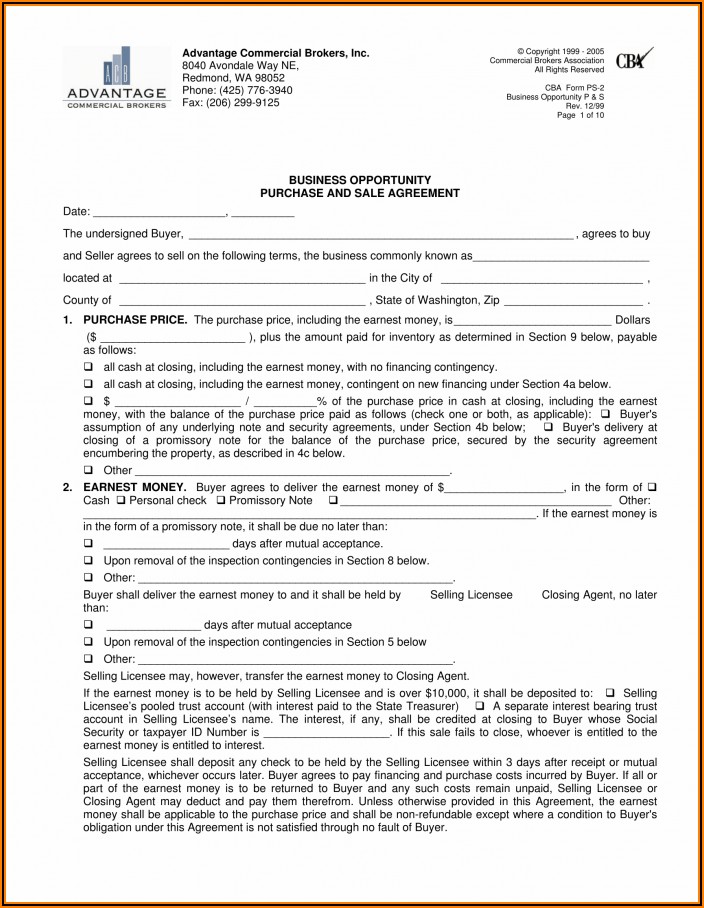 Business Purchase Agreement Word Doc