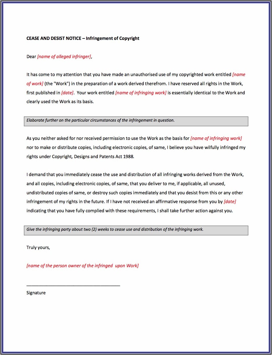 Cease And Decease Letter Template