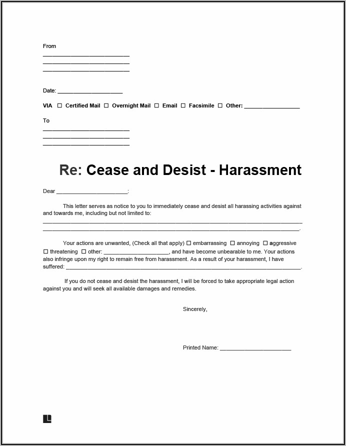 Cease And Desist Letter Template Harassment