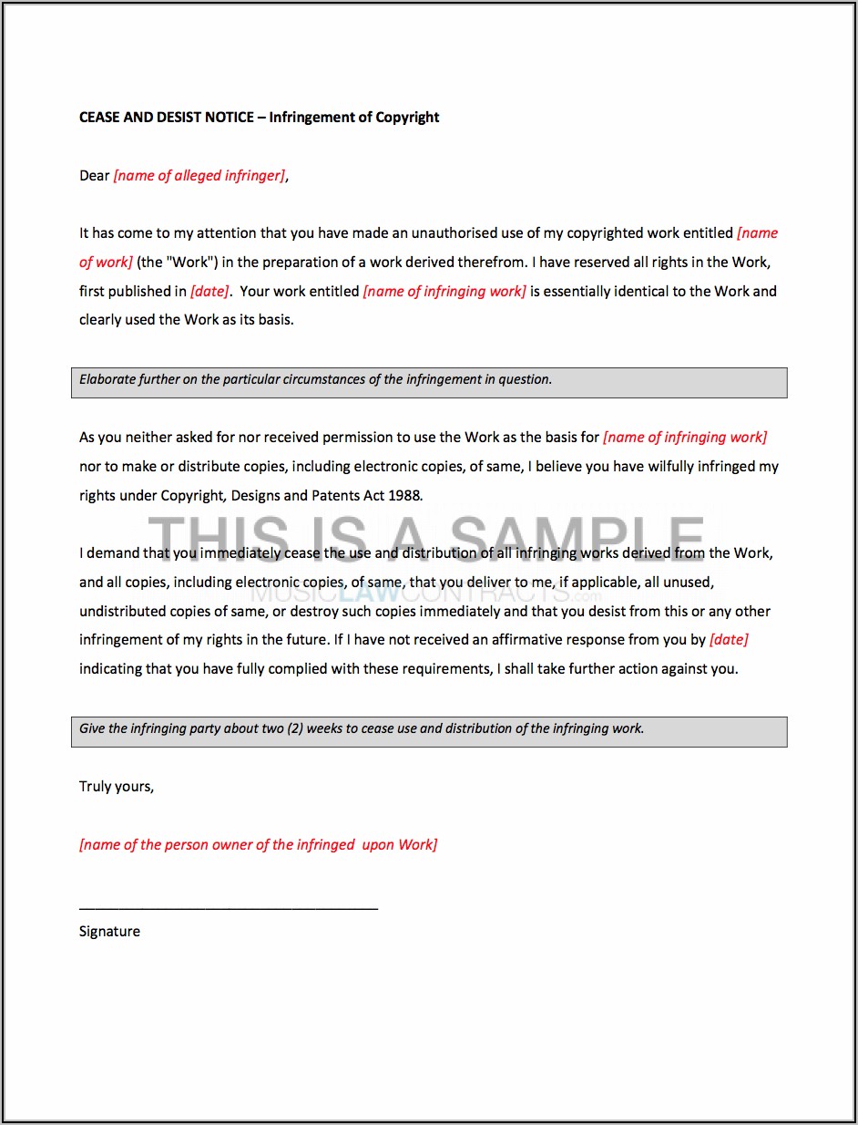 Cease And Desist Letter Template