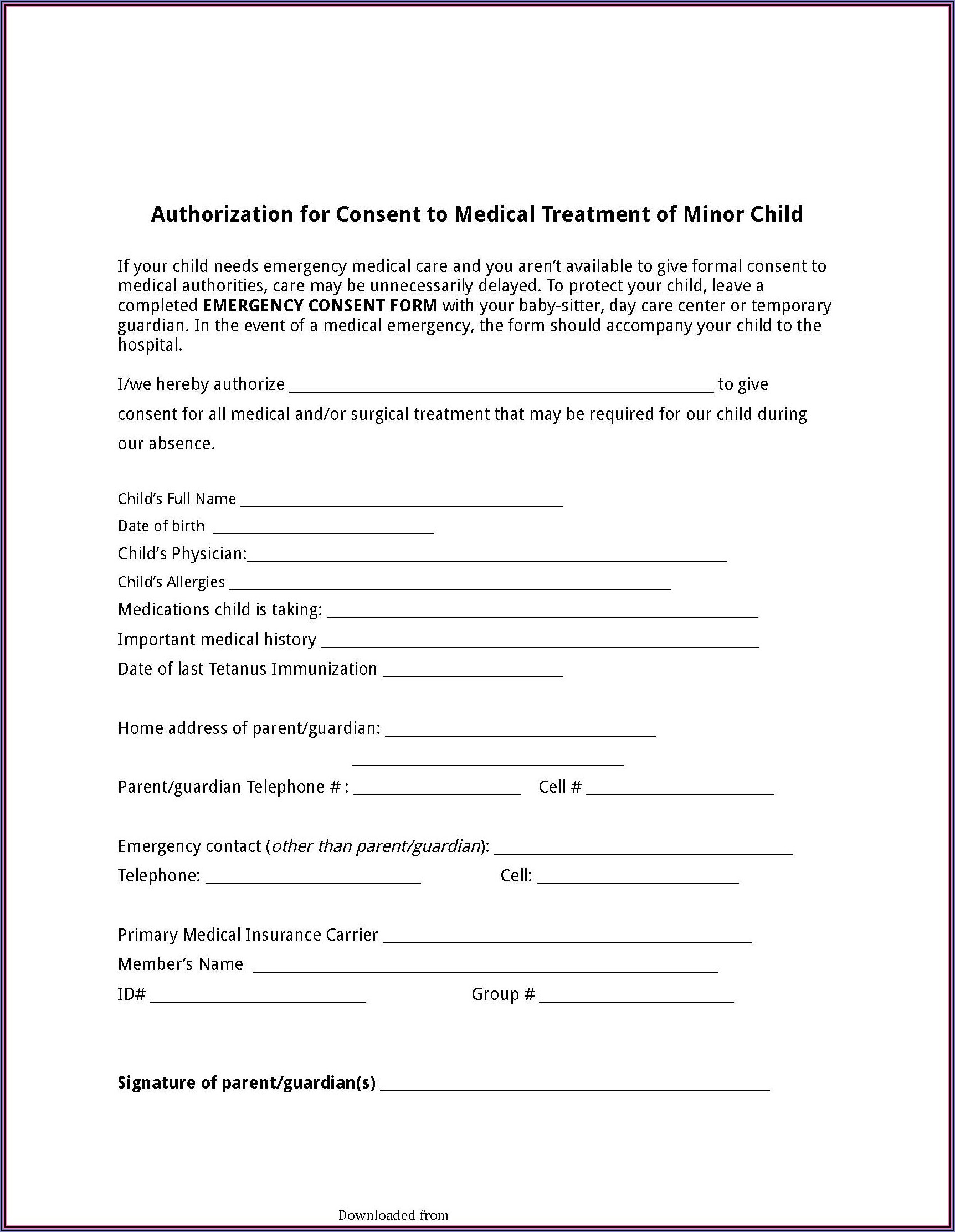 Child Guardian Consent Form Texas