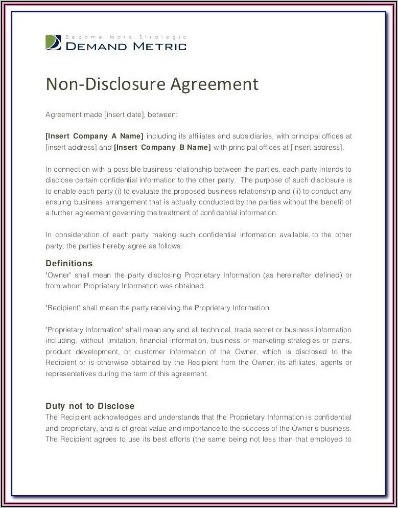 Confidentiality And Non Compete Agreement Template
