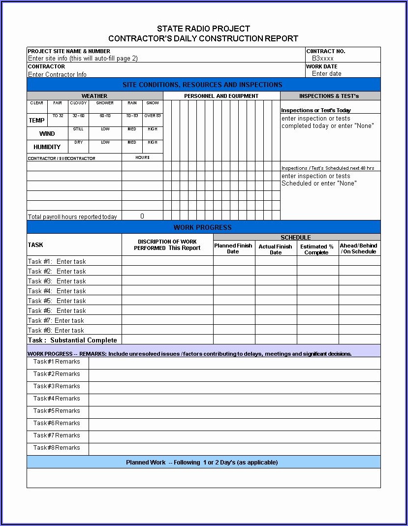 Construction Daily Report Template Excel Free