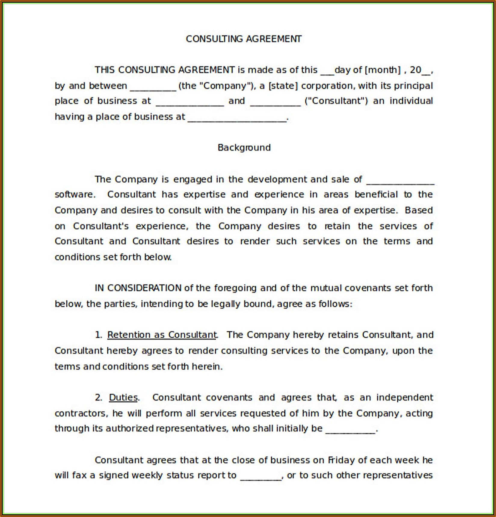 Consulting Services Agreement Template California
