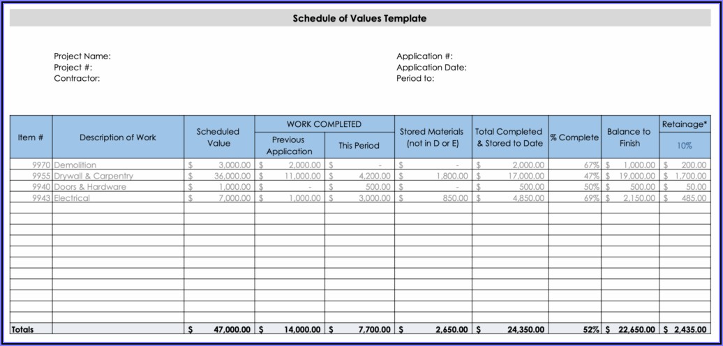 Contractor Schedule Of Values Form