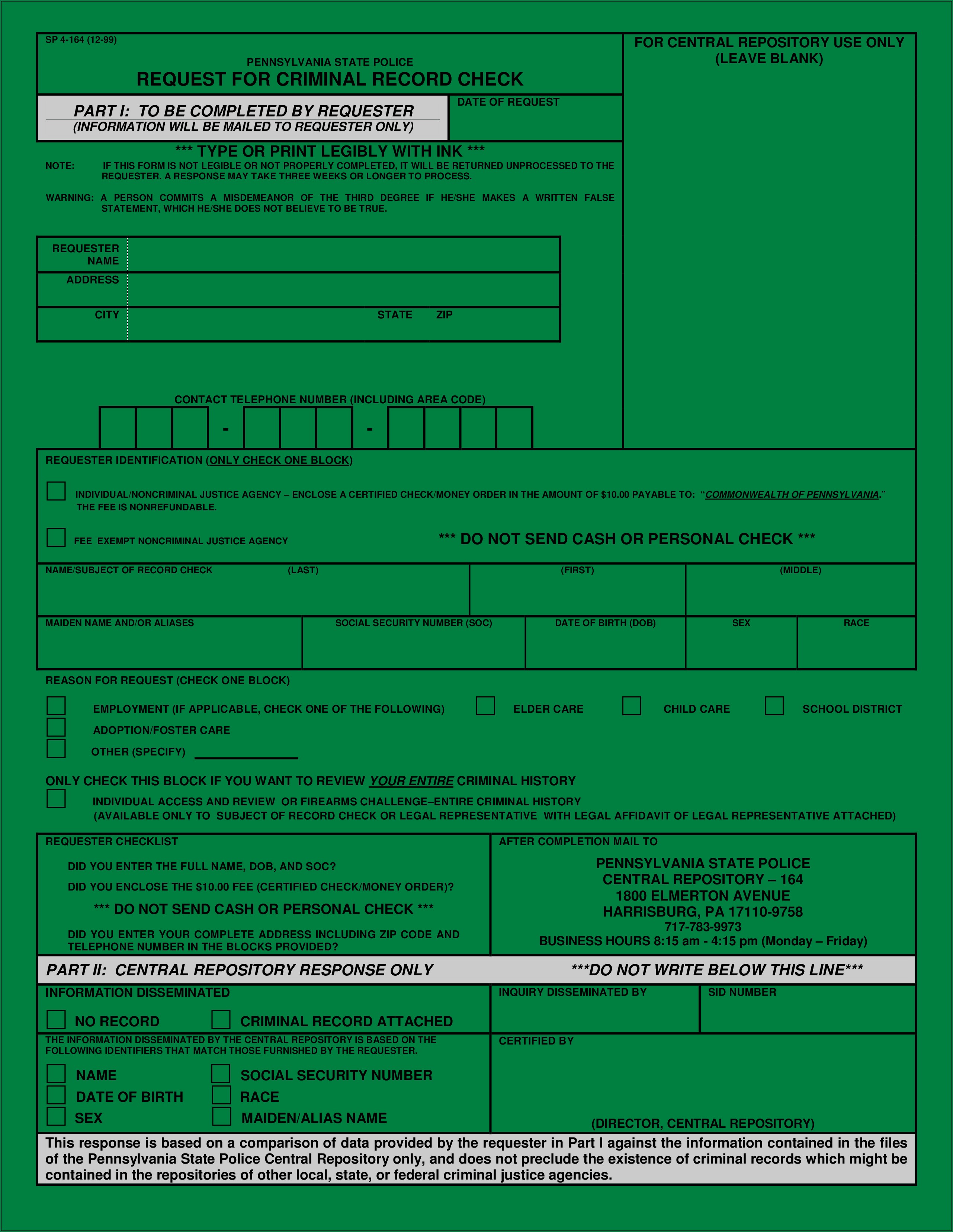 Criminal Record Check Payment Form