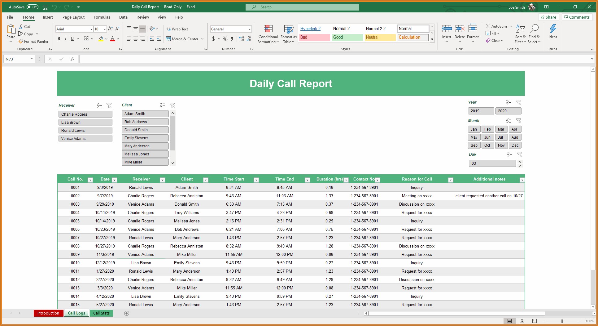 Daily Sales Call Report Format Excel
