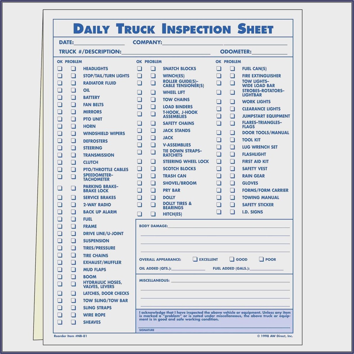 Dot Daily Truck Inspection Form
