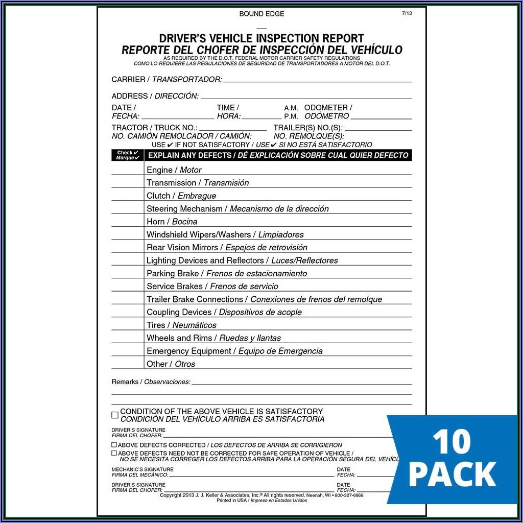 Dot Truck And Trailer Inspection Form