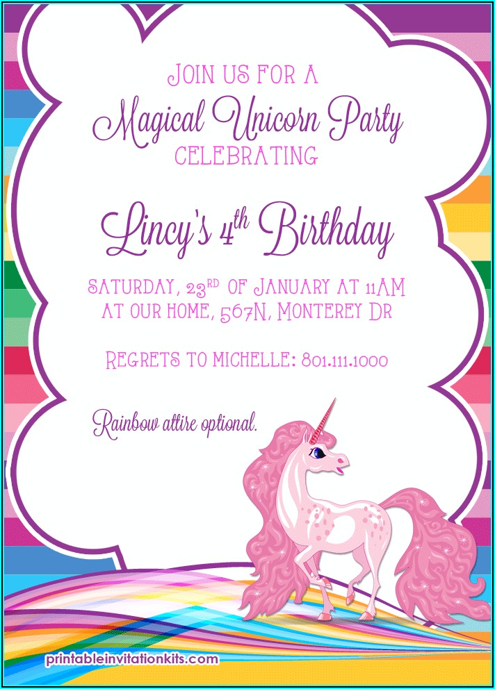 Downloadable Unicorn Birthday Invitations