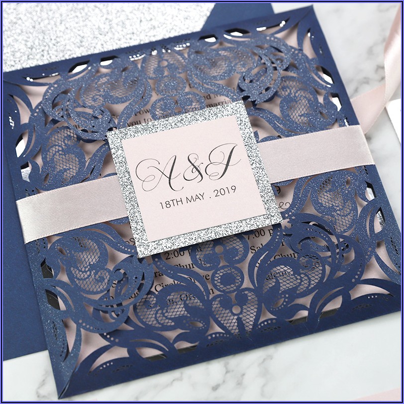 Dusty Blue And Silver Wedding Invitations