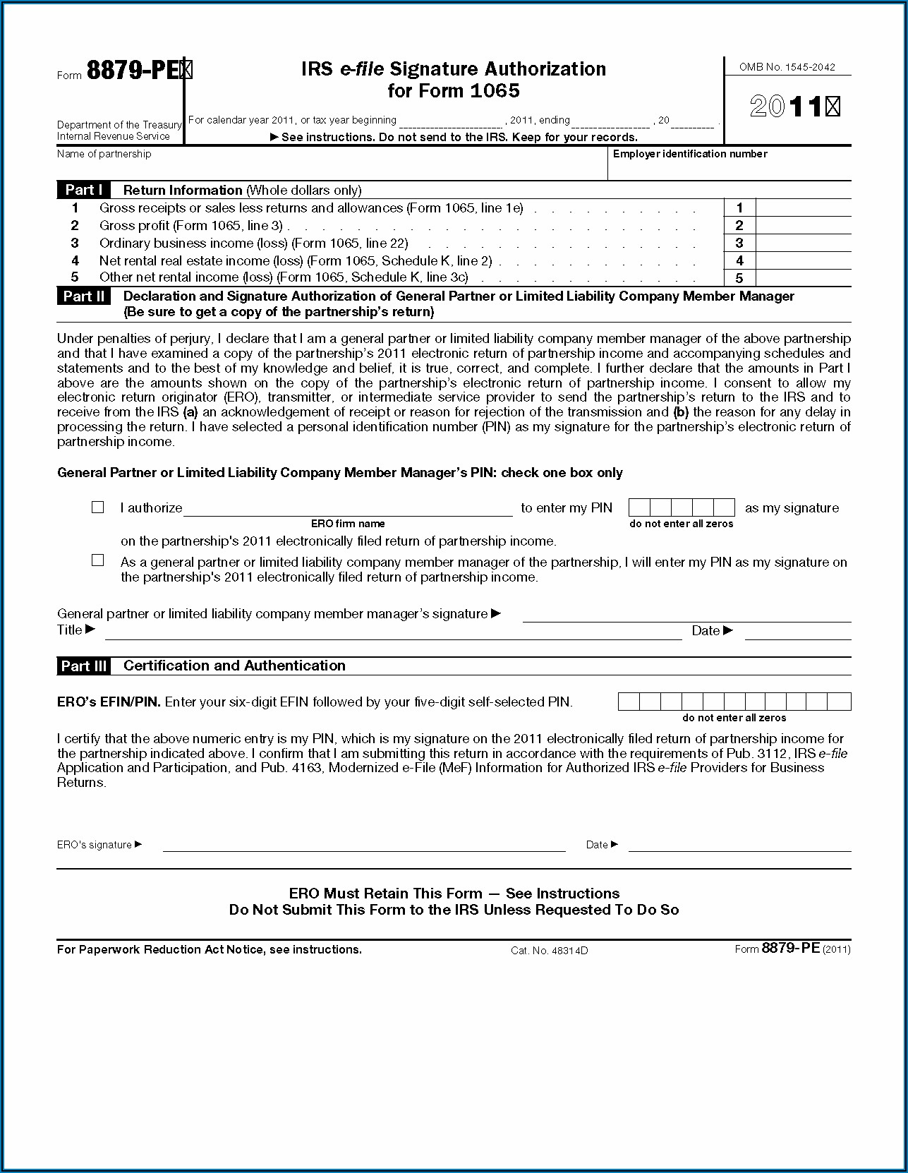 E File Signature Authorization Form 8879