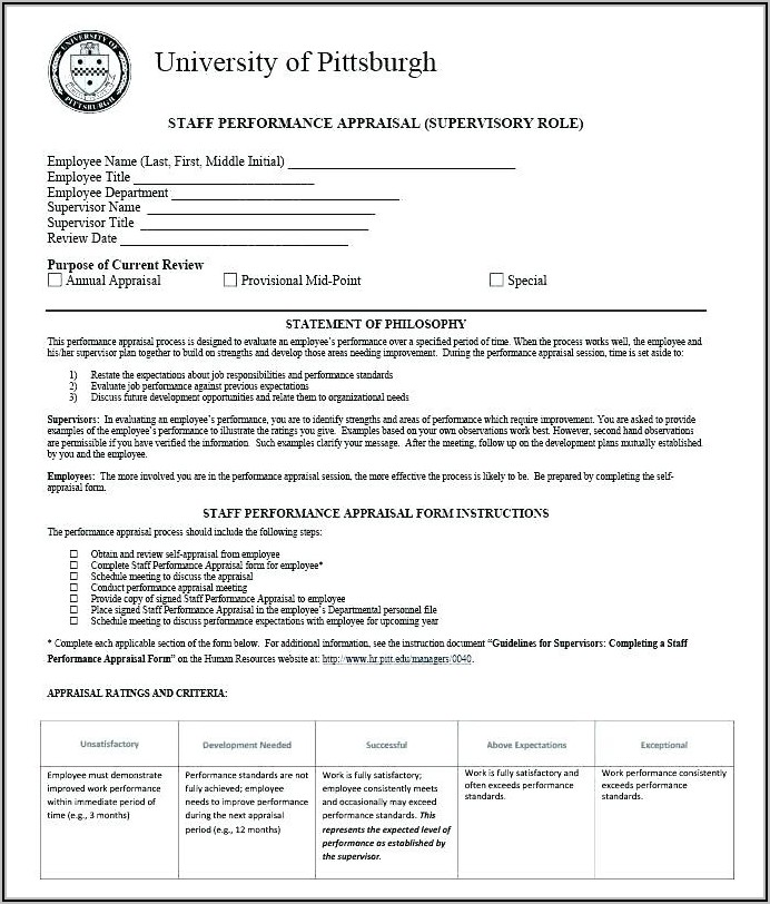 Employee Performance Appraisal Form Template Free