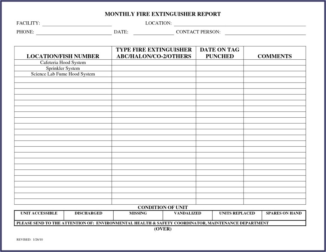 Fire Extinguisher Inspection Forms