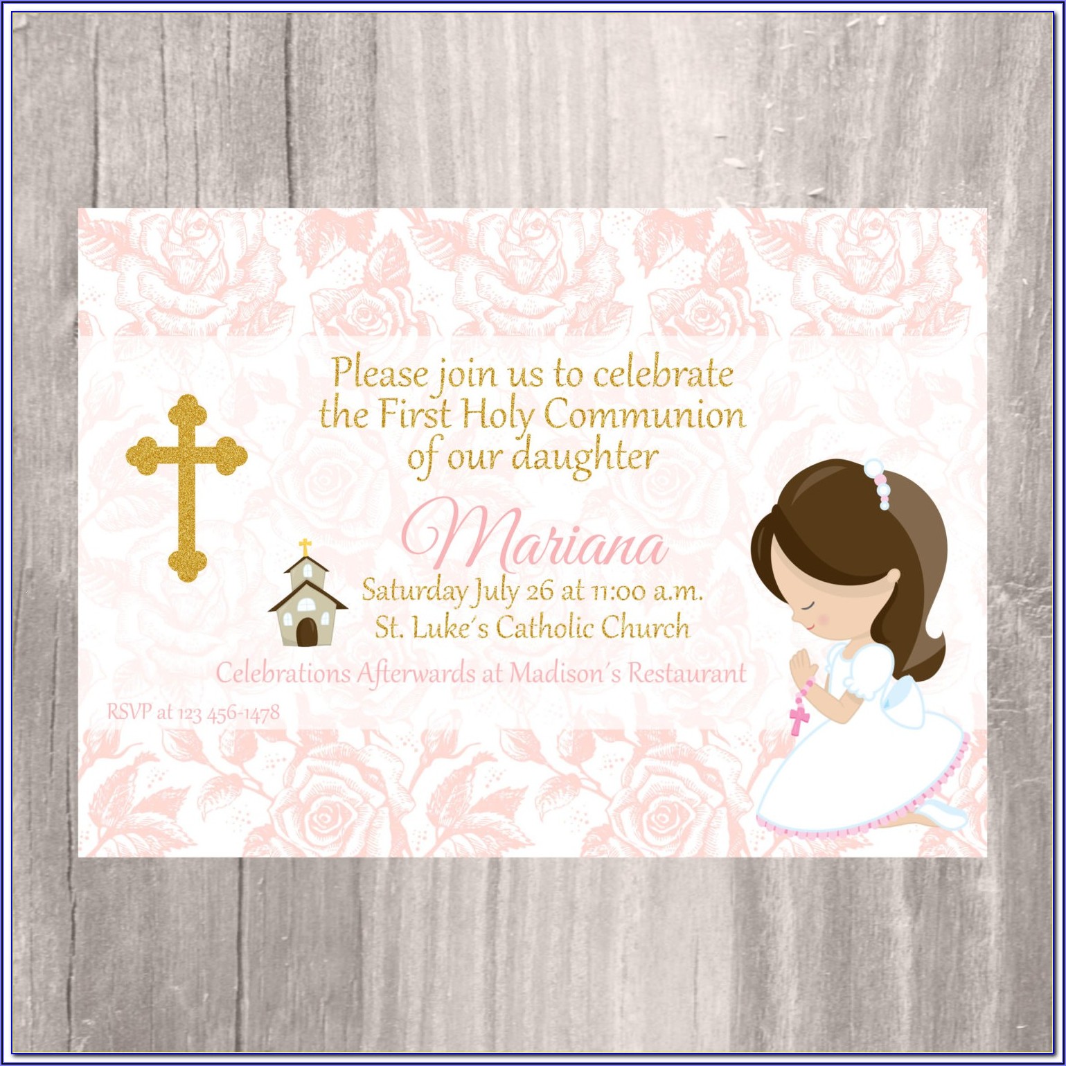First Holy Communion Invitation Card Wording