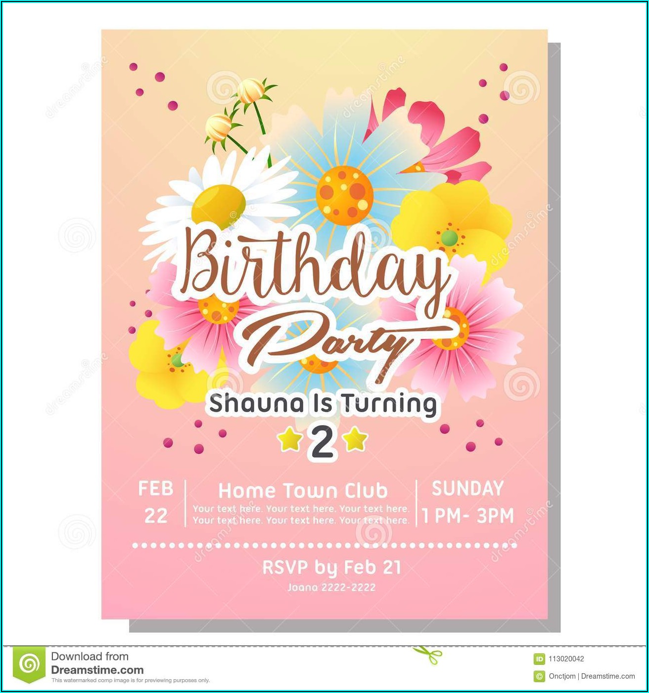 Flower Birthday Party Invitation Template