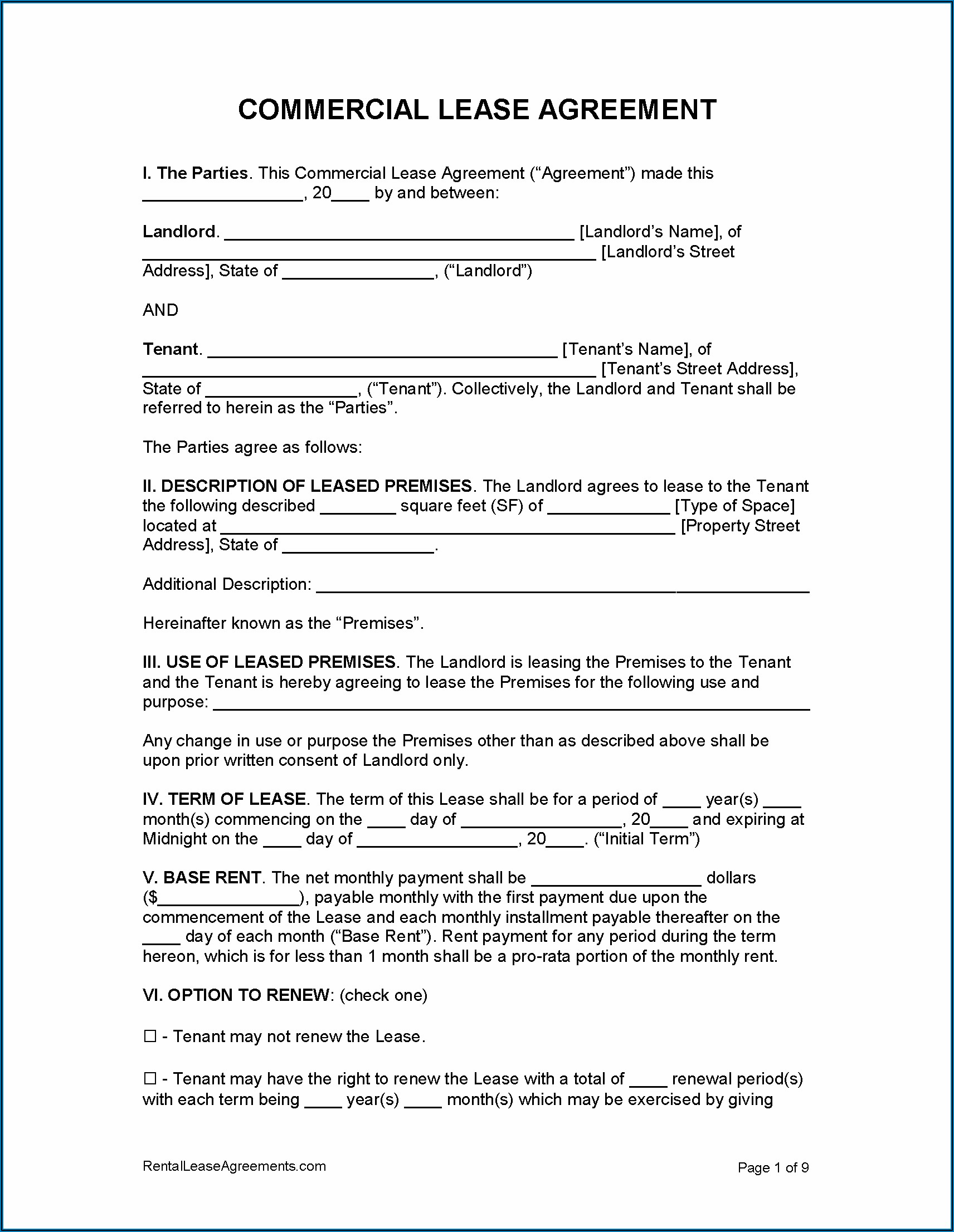 Free Commercial Lease Agreement Pdf