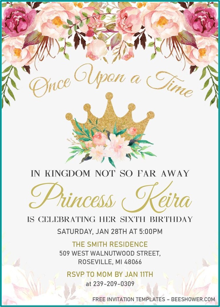 Free Editable Princess Birthday Invitations