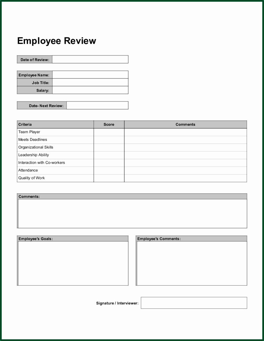 Free Fillable Employee Review Form
