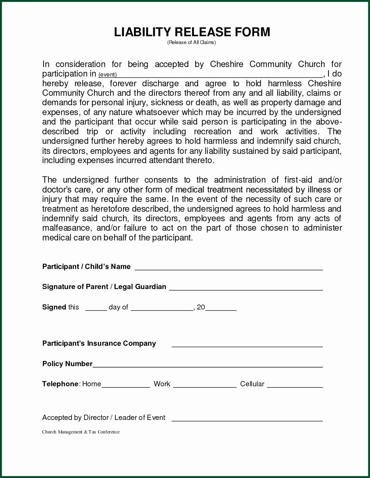 Free Insurance Liability Waiver Form
