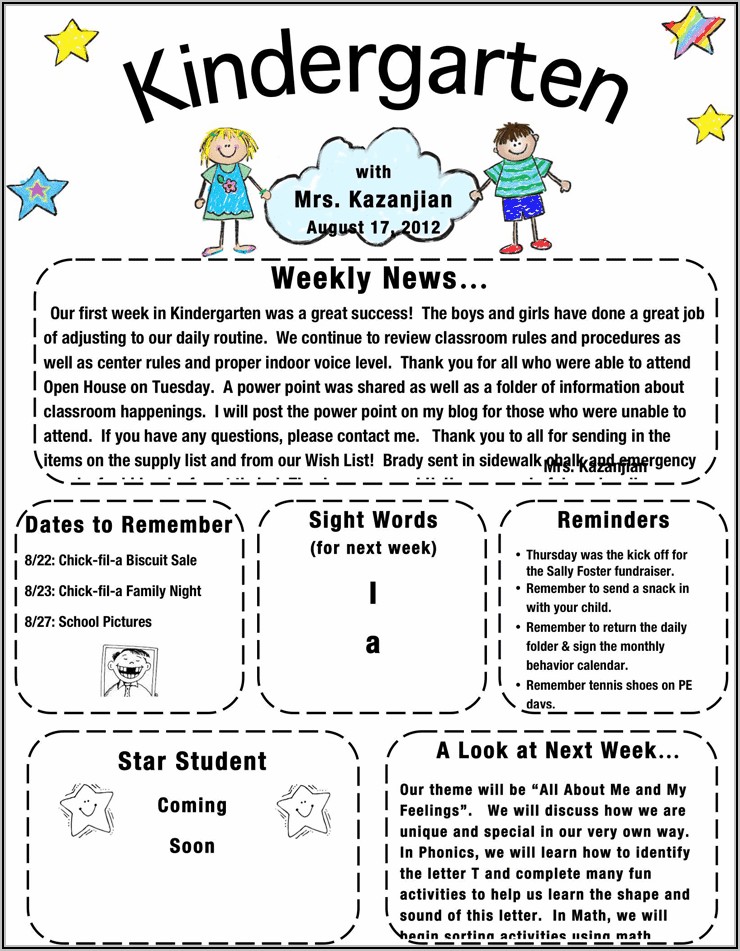 Free Kindergarten Newsletter Templates Word