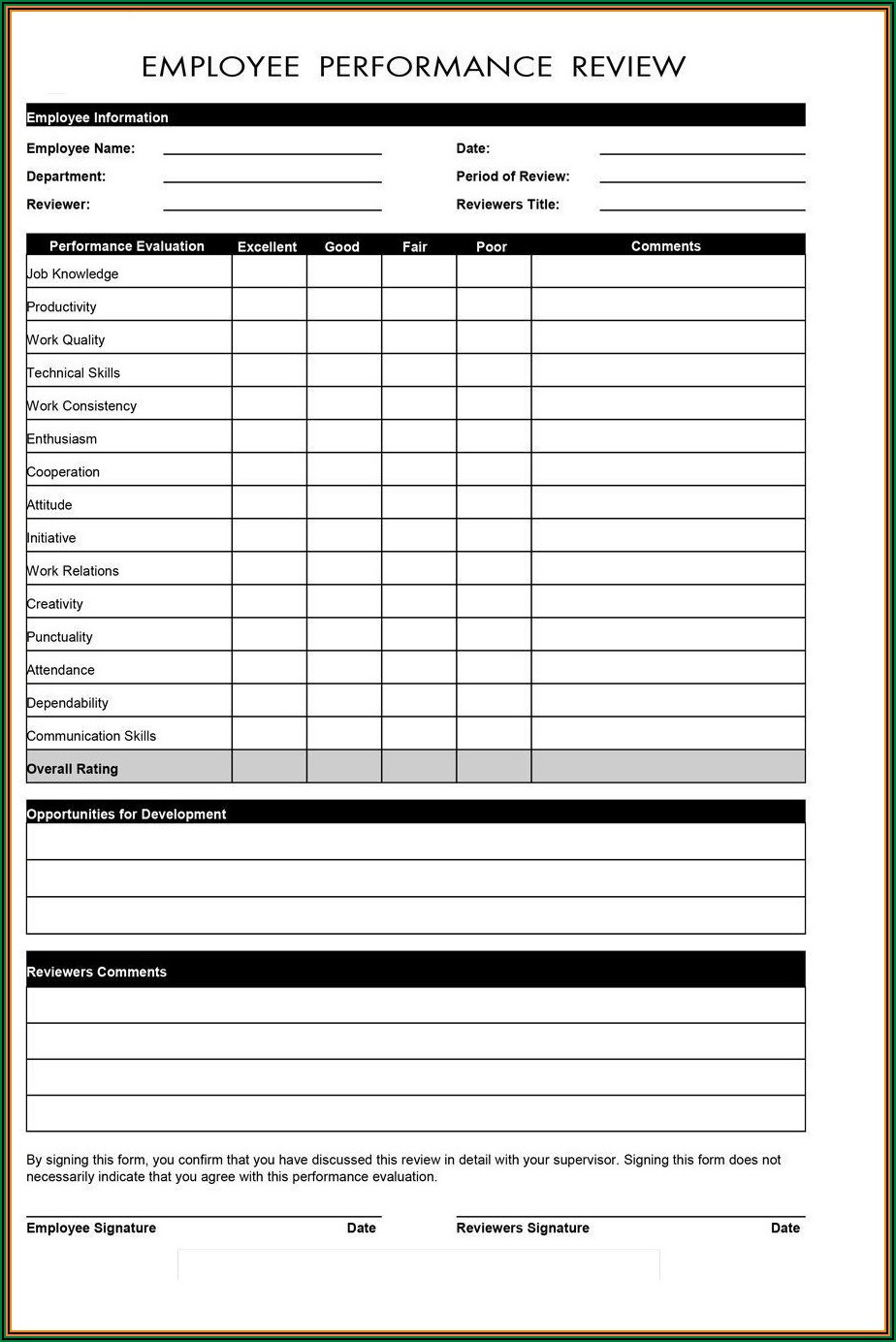 Free Online Employee Review Forms