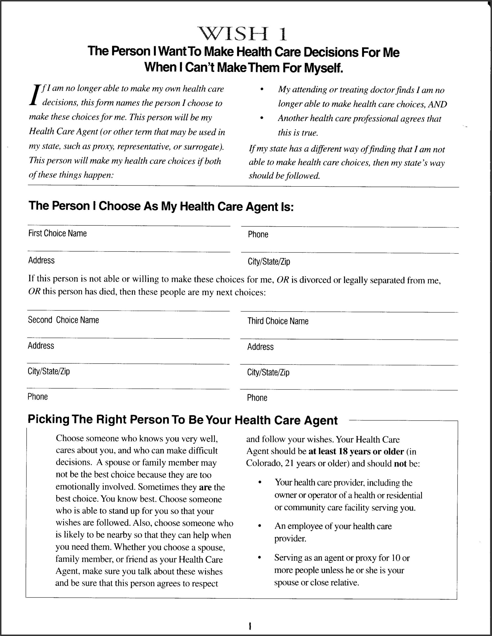 Free Printable Five Wishes Form