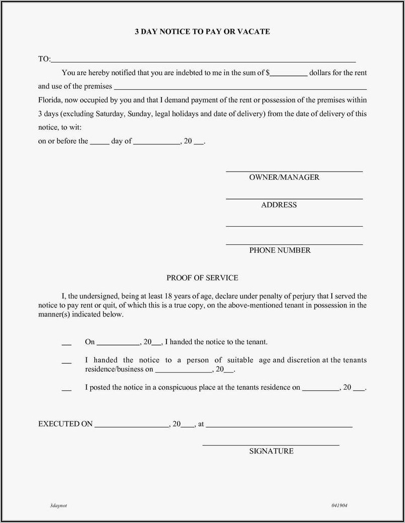 Free Template For 3 Day Eviction Notice