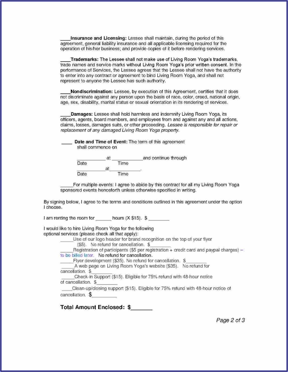 Free Template For Room Rental Agreement