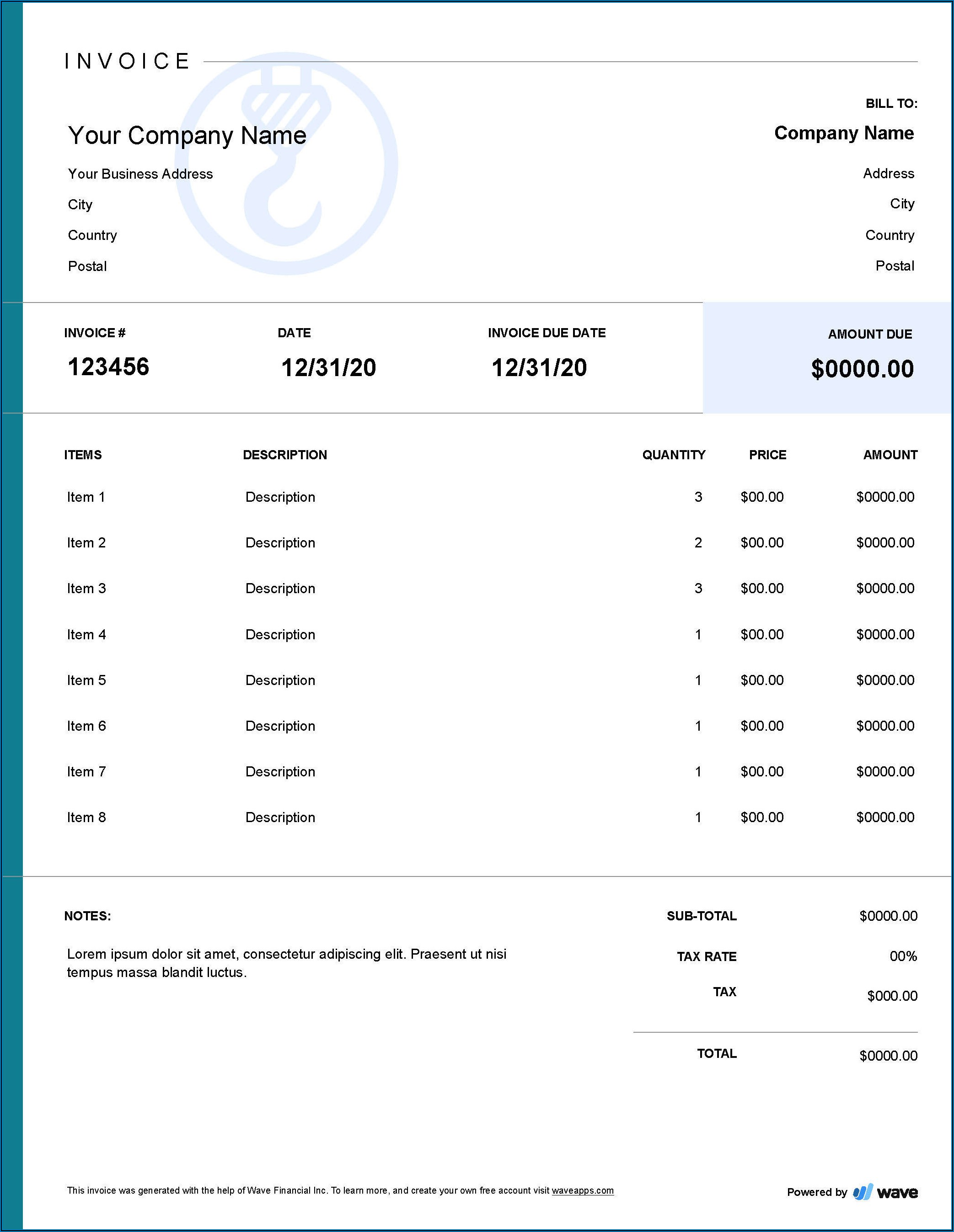 Free Towing Invoice Forms