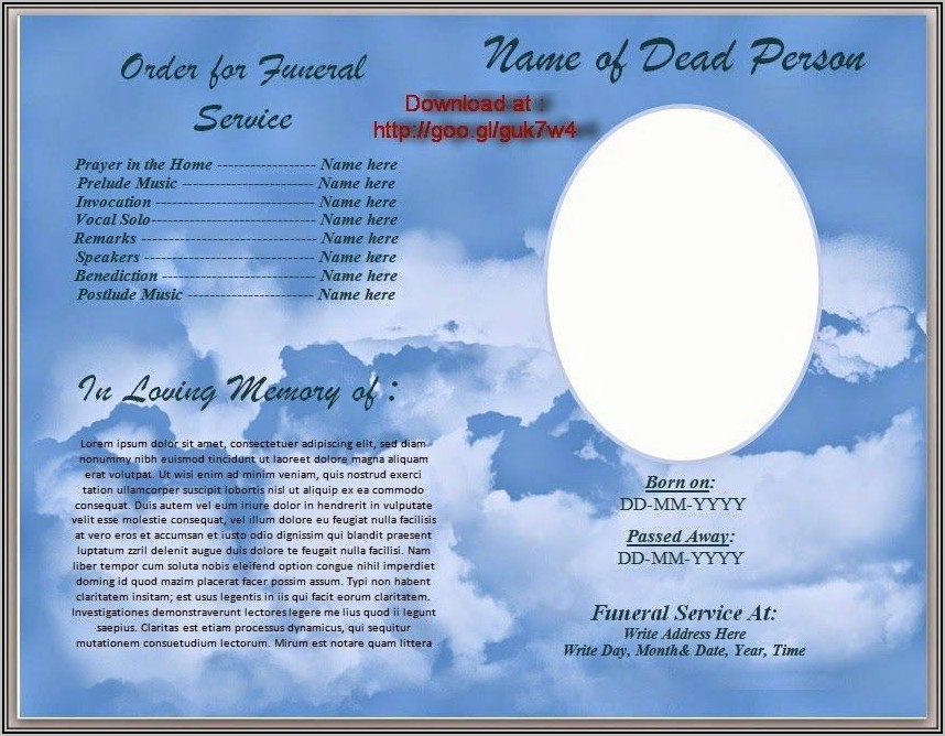 Funeral Memorial Card Template Free
