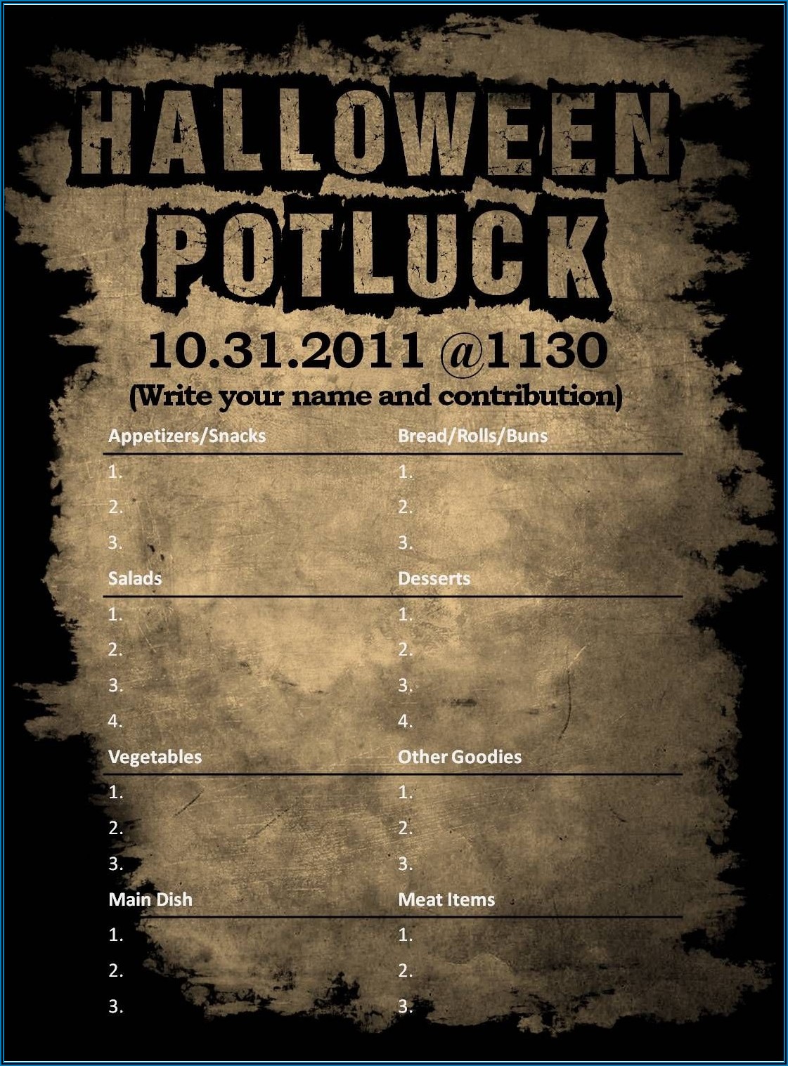 Halloween Potluck Invitation Template Free Printable