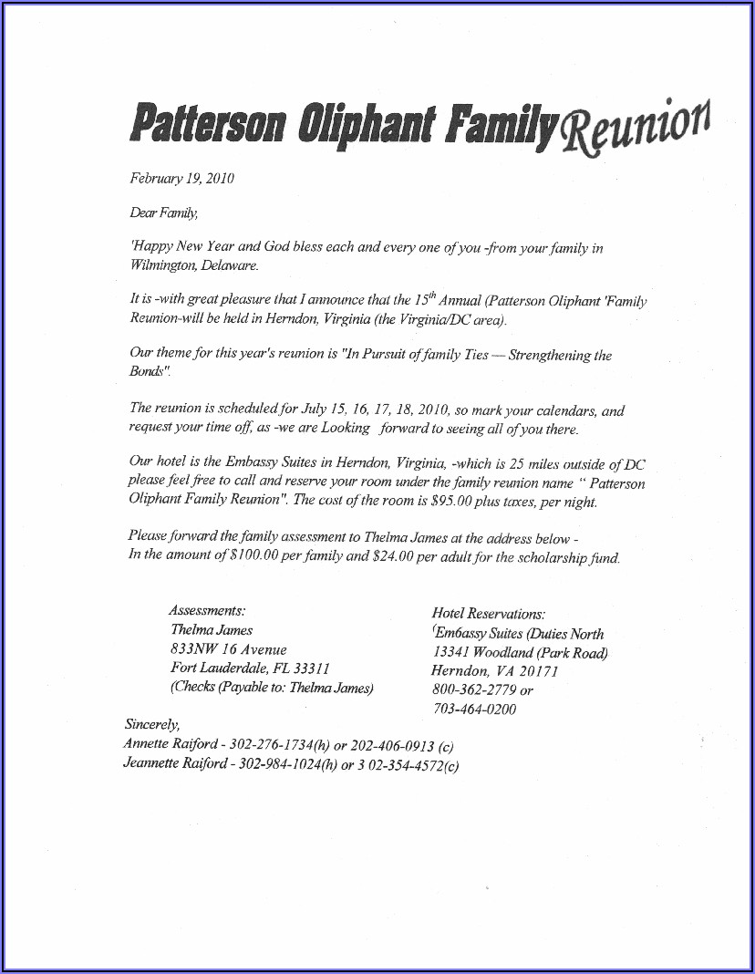 How To Write A Family Reunion Invitation Letter