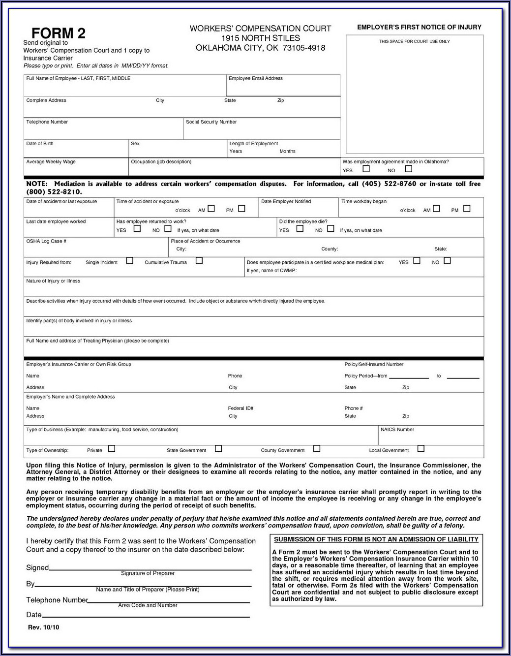Indiana Workers Compensation Form 34401