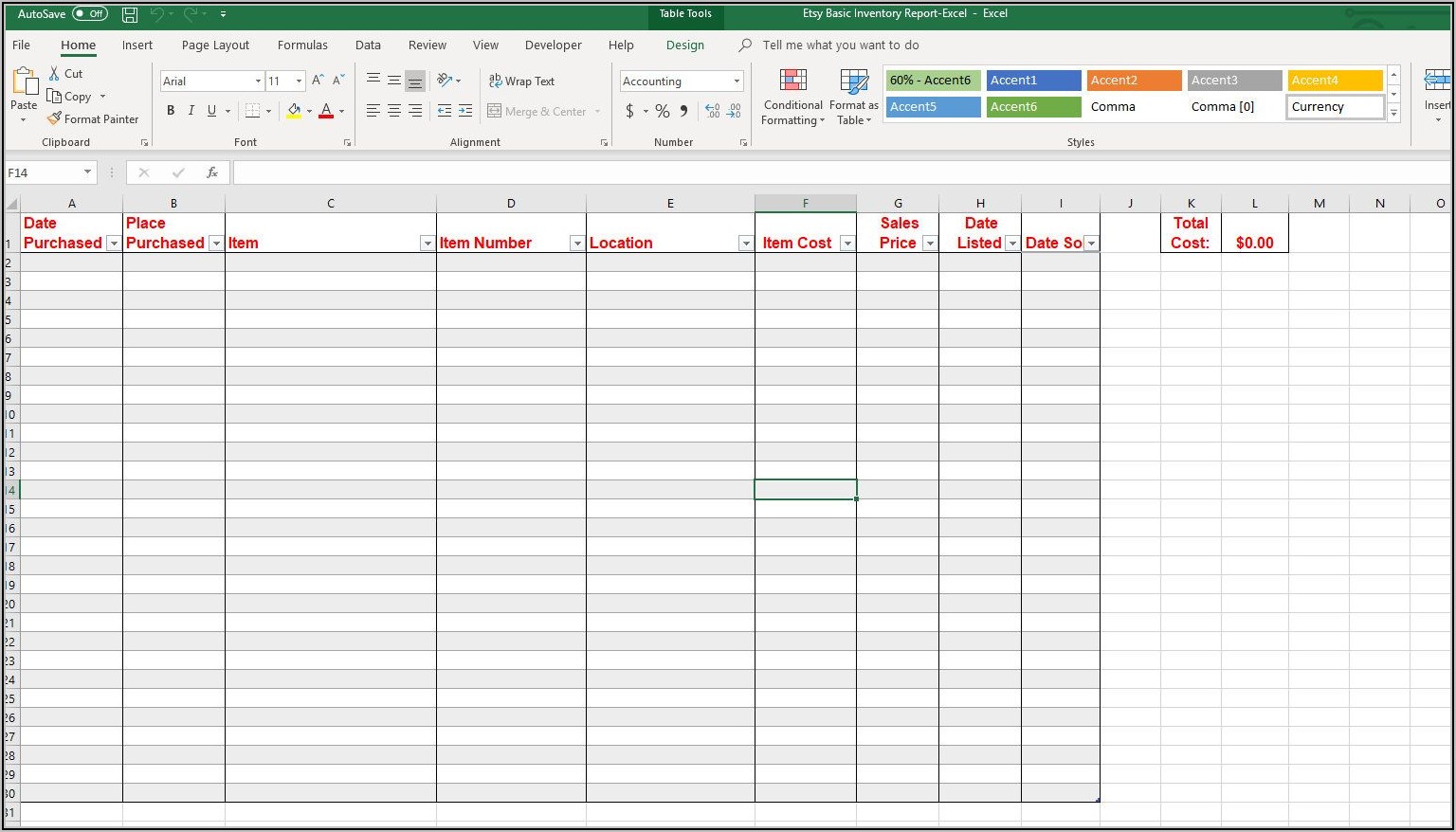 Inventory Spreadsheet Template Excel